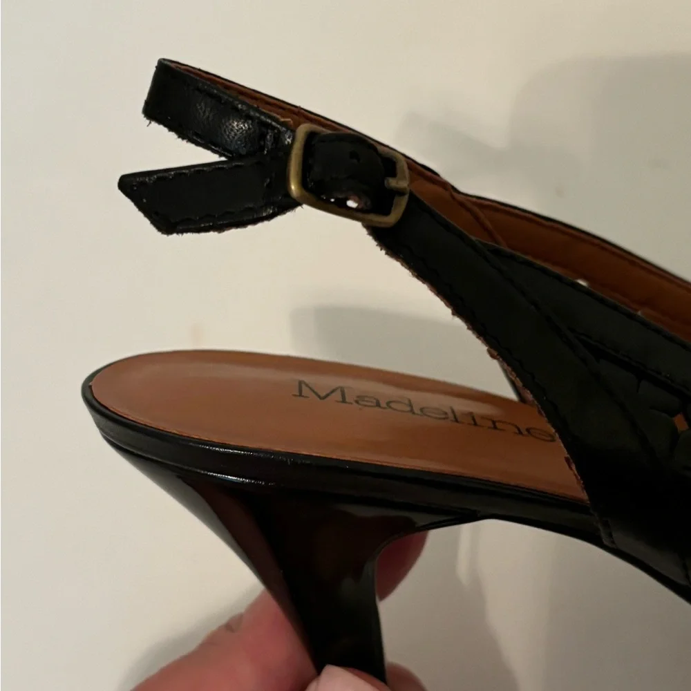 MADELINE Black Leather Sling Back Pumps Size 8M *NWOT*